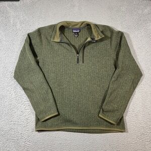 Patagonia Men Sz M Better Sweater Rib Knit Pullover Green Fleece 1/4 Zip EUC